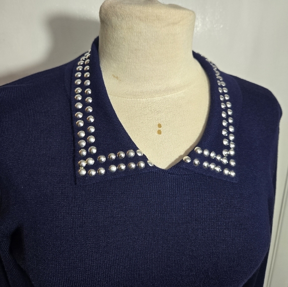 Rosie Harlow Blue Knit Long Sleeve Sweater Dress NWT Studded - Picture 7 of 13